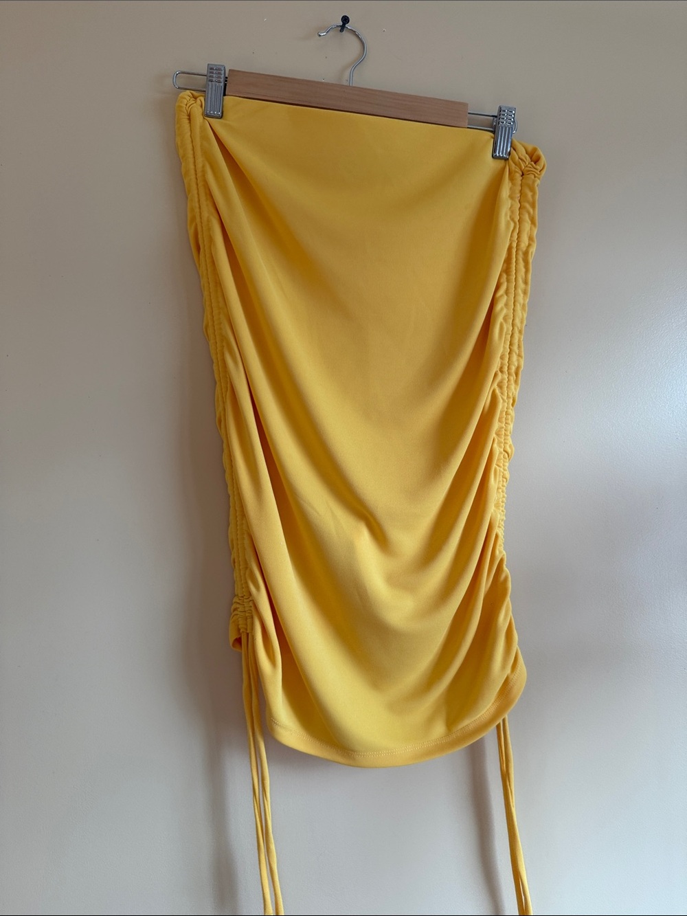 Yellow Ruched Drawstring Mini Skirt - Picture 3 of 4